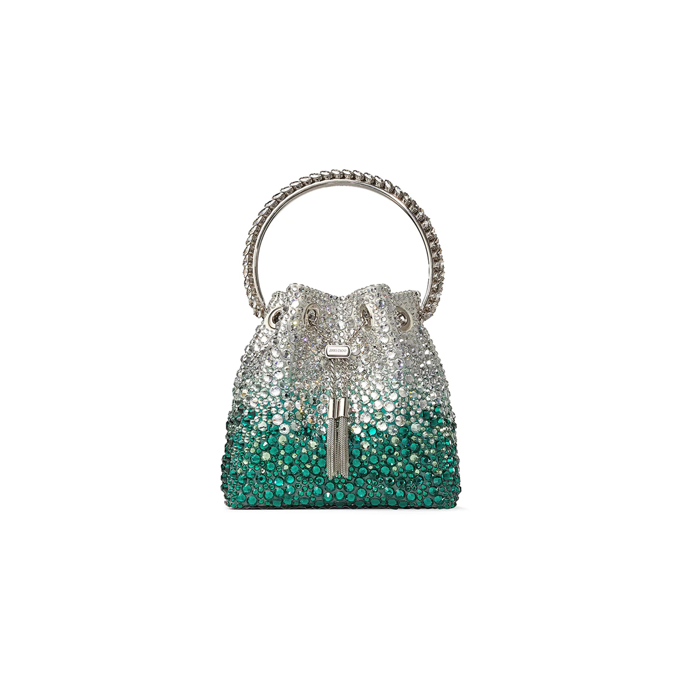 JIMMY CHOO WOMEN'S GREEN CRYSTAL BON BON TOP-HANDLE BAG (15*14*9.5cm) 
